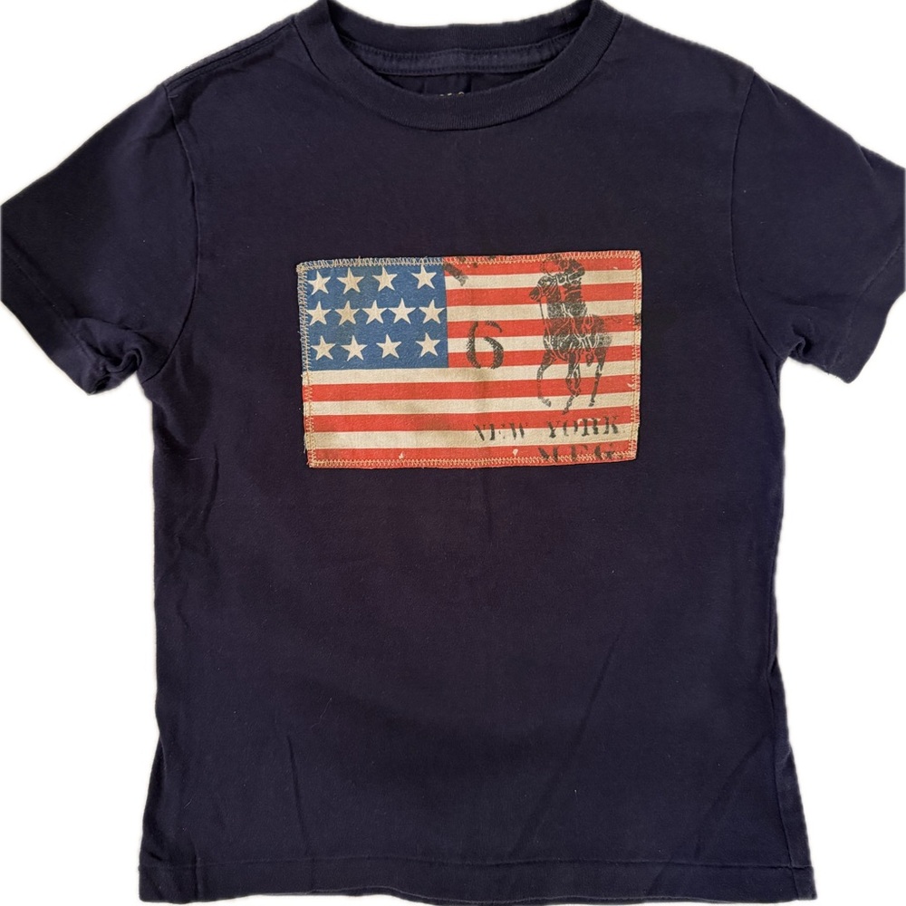 Polo Ralph Lauren Navy Kids T-Shirt with Flag Print